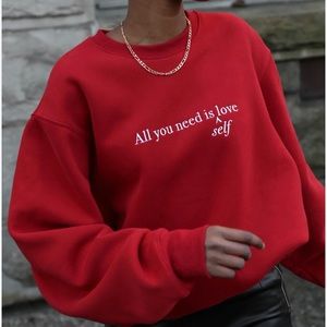 Brunette The Label Crewneck. Red All You Need Is Self Love Size L/XL